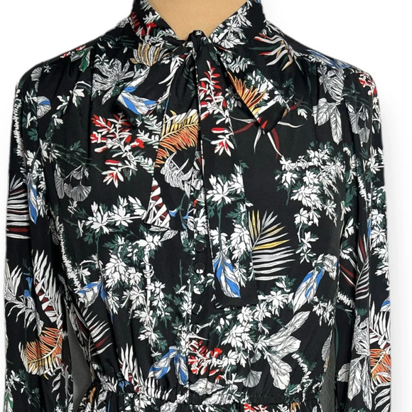 DEREK LAM size 6 
Bell-Sleeve Black Multicolor Floral Silk Dress - Picture 3 of 11
